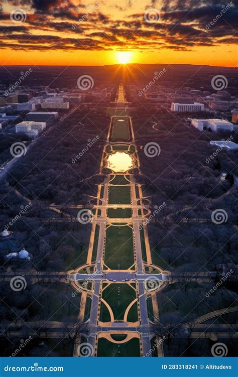 Aerial View of the National Mall at Sunset Stock Illustration ...