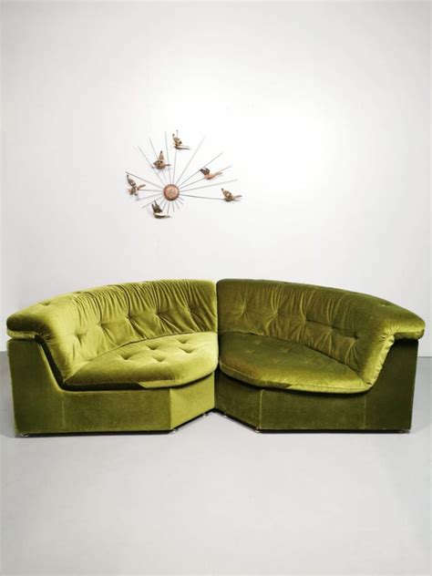 Vintage Velvet Green Modular Sofa Modulair Lounge Bank Green Spirit