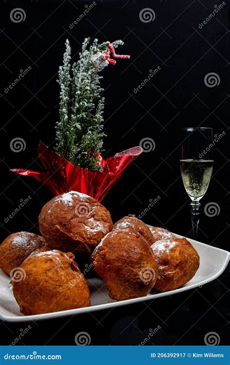 Deep Fried Buns Oliebol And A Glass Of Champagne Is A Typical Dutch