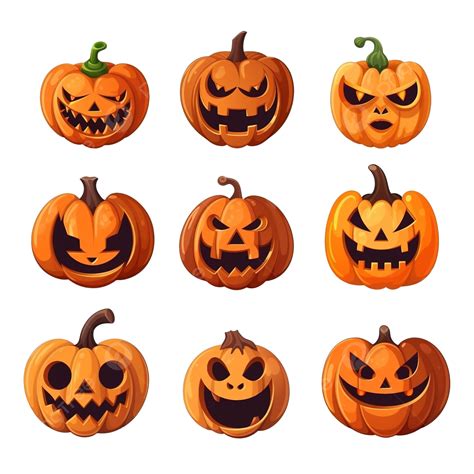 Conjunto De Calabazas Aterradoras De Halloween PNG Dibujos Calabazas