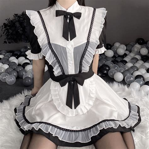 Damen Kellnerin Kurzes Kleid Maid Outfit Kost M Netz R Schen Cosplay Lingerie Ebay