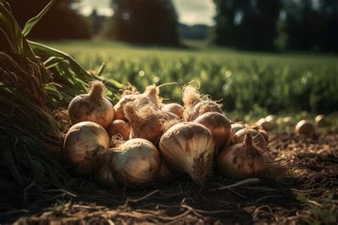 Premium Ai Image Fresh Onions In A Rustic Field Generative Ia