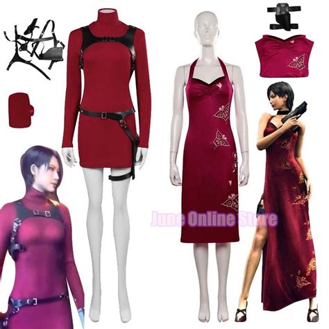 Female Resident 4 Ada Wong Cosplay Costume Evil Cheongsam Dress Bag Halloween Carnival Disguise