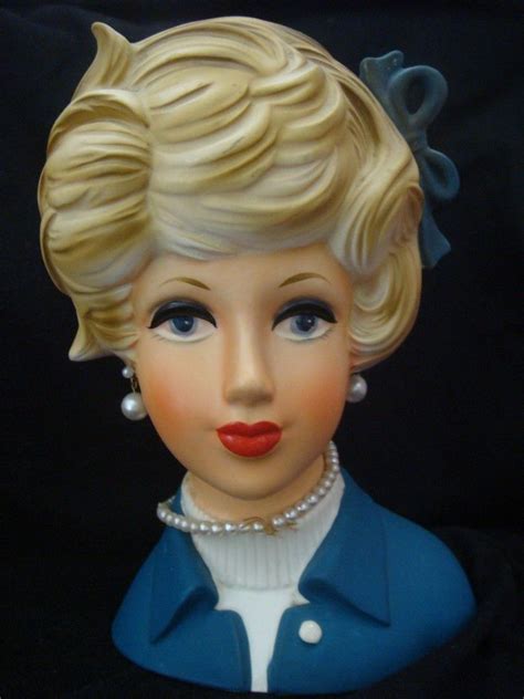 Napco Head Vase C Lady In Blue Glamour Girl Head Vase Lady