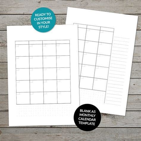 Printable Blank Monthly Calendar Template Double Page Bullet