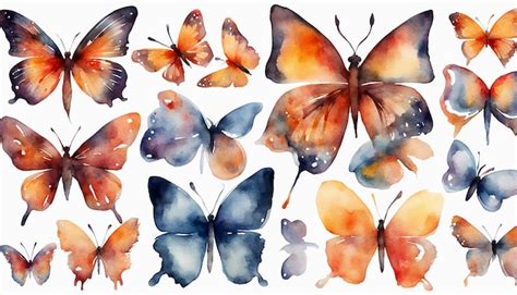 Premium AI Image | Watercolor set of bright hand painted butterflies