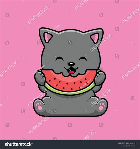 Cute Cat Eating Watermelon Cartoon Vector Stock Vector (Royalty Free ...