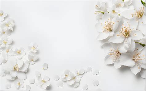 Flores Blancas Y Hojas De Textura De Papel Sobre Un Fondo Blanco