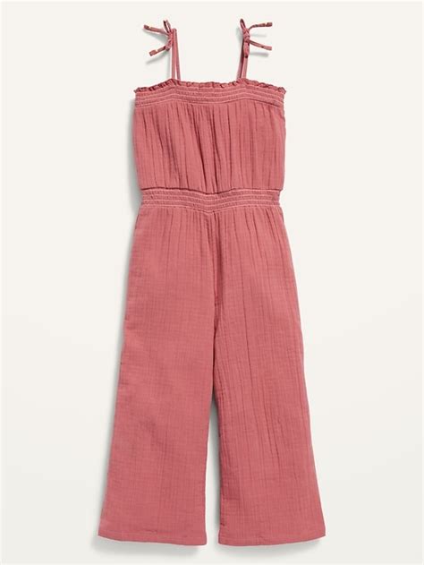 Old Navy Double Weave Smocked Shoulder Tie Jumpsuit For Girls