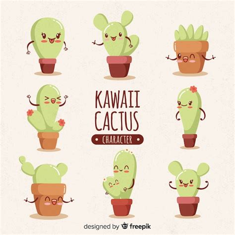 Colecci N Dibujada A Mano Cactus Kawaii Descargar Vectores Gratis