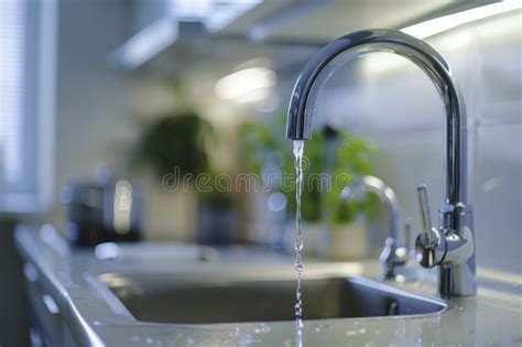 Contemporary Kitchen Faucet With Flowing Water In Modern Home Interior