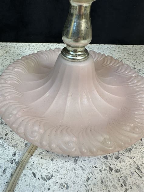 Vintage Frosted Pink Boudoir Lamp With Hobnail Milk Glass Hurricane Shade 17” Ebay