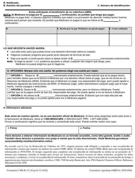 Cms R 131 Advance Beneficiary Notice Abn Spanish Cms Forms