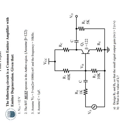 Solved The Following Circuit Is A Common Emitter Ampli