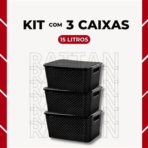 Kit Caixas Organizadoras Litros Rattan Grande C Tampa