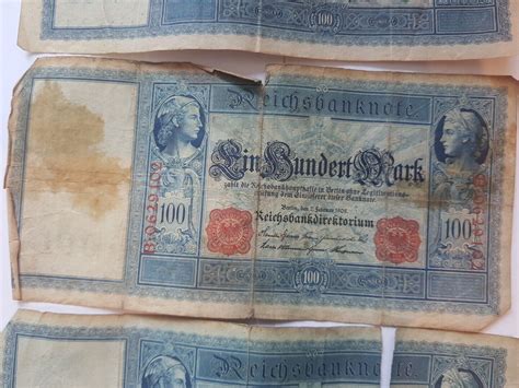 4x ORIGINAL Reichsbanknote 100 Mark 21 April 1910 HISTORISCHE