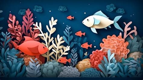 Premium Ai Image Colorful Illustration Underwater Scene With Coral