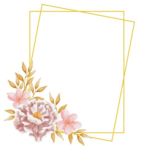 Vintage Peony Watercolor Flower Gold Frame Wedding Watercolor