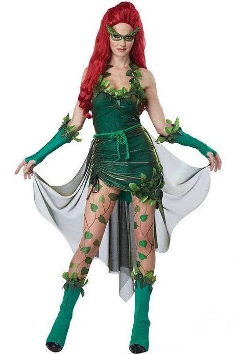 Sexy Green Poison Ivy Costume Superman Batman Super Women Cosplay Fancy