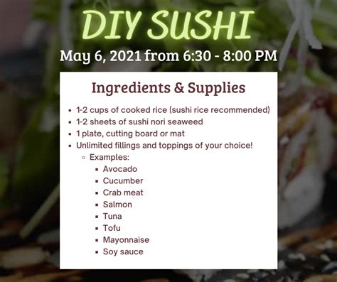 DIY Sushi: list of ingredients ~ The Kaleidoscope Mental Health Support ...