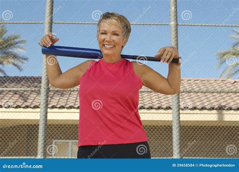 Woman Holding Baseball Bat On Shoulder Stock Images Image