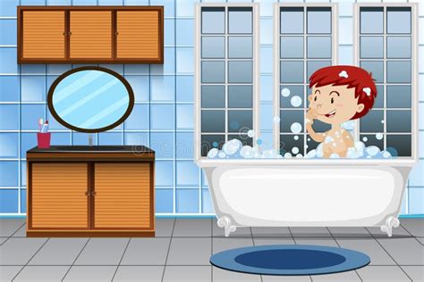 Garçon Prenant Le Bain Dans La Baignoire Illustration De Vecteur