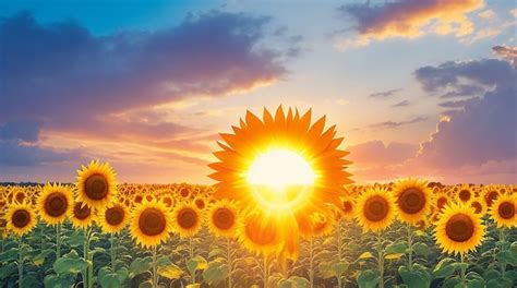 Premium AI Image | sunflower background with sunrise and sunset sky