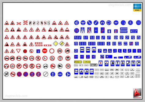 Road Signs Cad Blocks Set Free Dwg Off