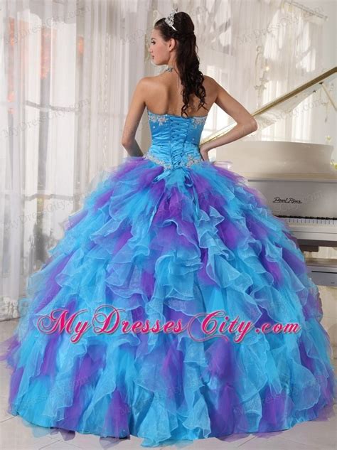 Blue And Purple Strapless Appliqued Quinceanera Dresses Mydresscity