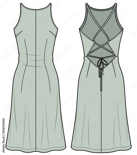 womens sleeveless strappy tie back dress flat sketch vector ...