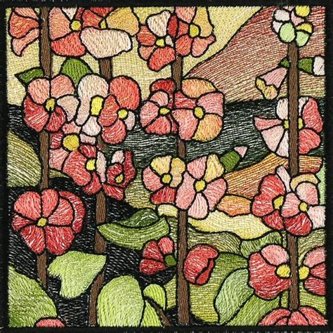 Bfc0914 Stained Glass Hollyhock Triptych