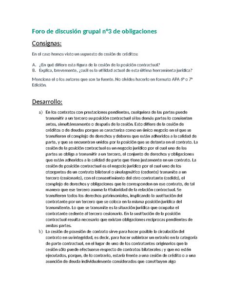 Foro 3 de obligaciones Foro de discusión grupal n3 de obligaciones