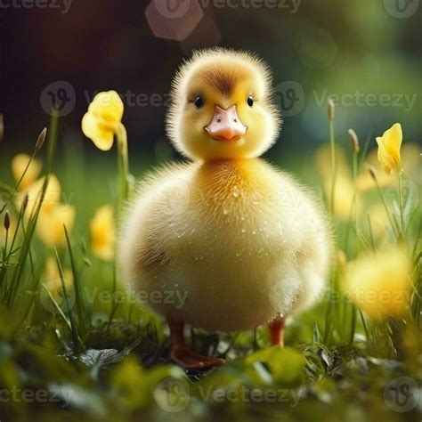 Cute fluffy duckling on green grass outdoors. Generative AI 26442640 Stock Photo at Vecteezy