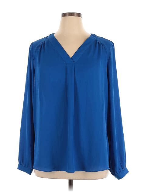 Belle By Kim Gravel 100 Polyester Blue Long Sleeve Blouse Size Xl 67