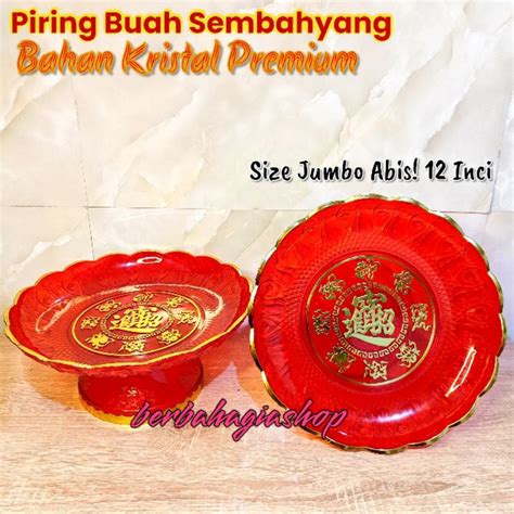 Jual Piring Buah Persembahan Altar Sembahyang Warna Merah Kristal Besar