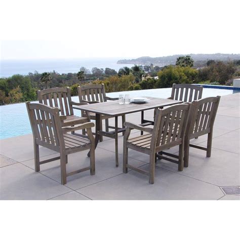 Vifah Renaissance Acacia 7 Piece Patio Dining Set With 35 In W Table And Arched Slat Back