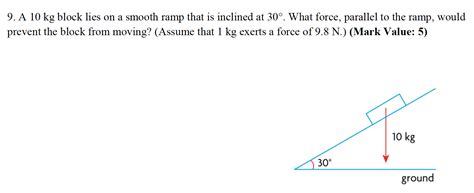 Solved 9. A 10 kg block lies on a smooth ramp that is | Chegg.com 