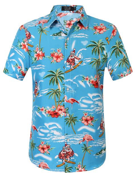 Sslr Hawaiian Shirt For Men Flamingo Short Sleeve Casual Button Down