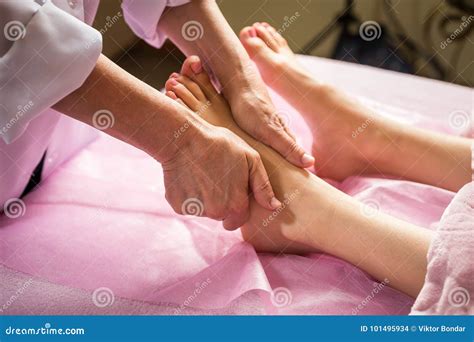 Foot Massage In Spa Salon Closeupyoung Woman Having Feet Massage In Beauty Salonfemale Hands