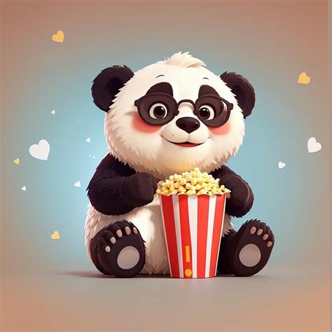 Una Linda Pareja De Pandas Viendo Una Pel Cula Y Comiendo Palomitas De