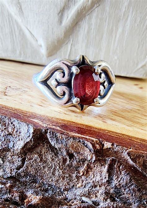 James Avery Retired Garnet Heart Ring With Scrolled H Gem