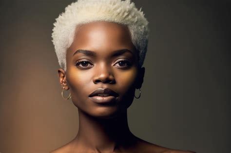 Premium Photo Beautiful Black Woman With Short White Hair In Golden