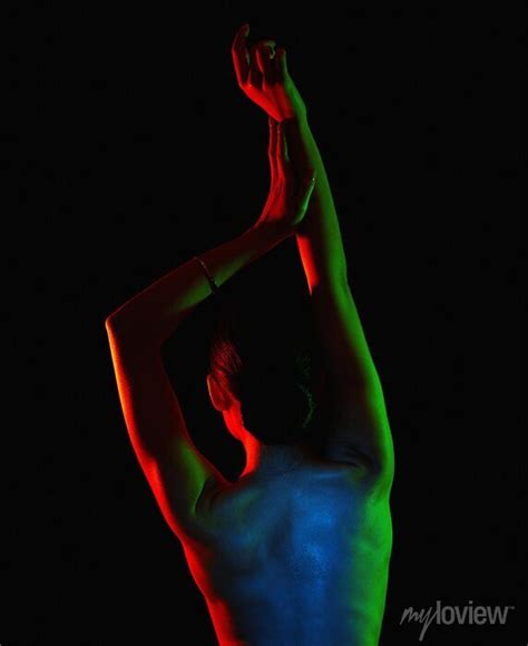 Female Back Nude Woman In Colorful Bright Lights Wall Stickers Spine Rainbow Naked