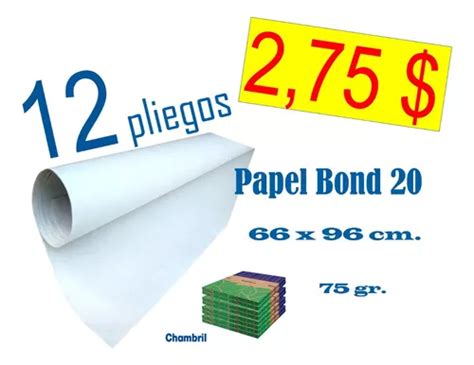 Papel Bond 20 66 X 96 Pliegos MercadoLibre