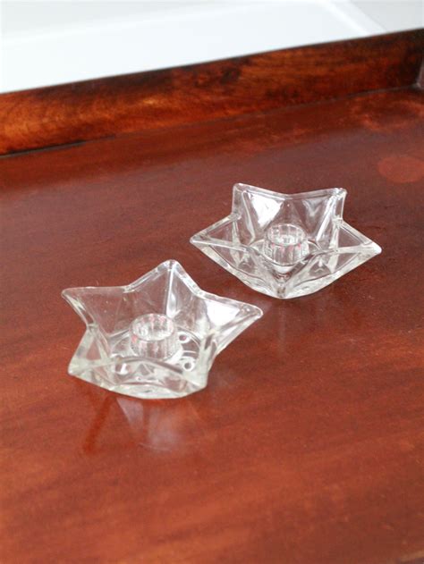 Vintage Cut Glass Star Shaped Candle Holders Pair 86 Vintage