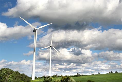 Wind Turbines And Cloudy Blue Sky Stock Image Image Of Field Perfect