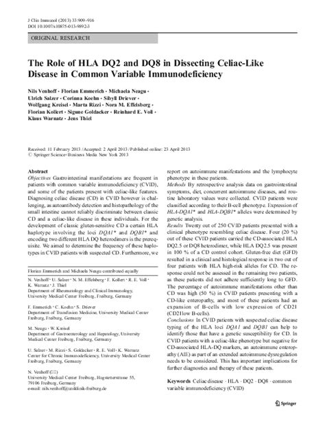 Pdf The Role Of Hla Dq2 And Dq8 In Dissecting Celiac Like Disease In