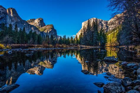 River Yosemite National Park Nature Landscape Reflection Cliff