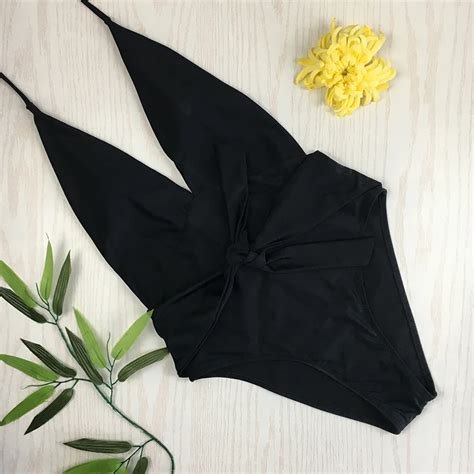 Sexy Solid Color Bikini Set Front Tied Swimwear Women High Cut Padded