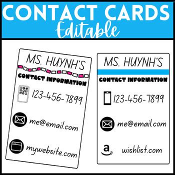 Contact Cards Editable by Anh Huynh | TPT